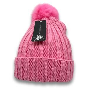 Knit Cable POM Beanie Thick Warm Soft Long Cuffed Ski Cap Winter Snowboard Hat